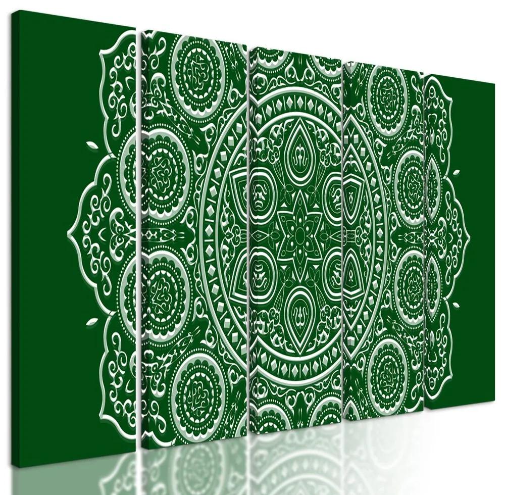 5-dielny obraz nežná Mandala na zelenom pozadí