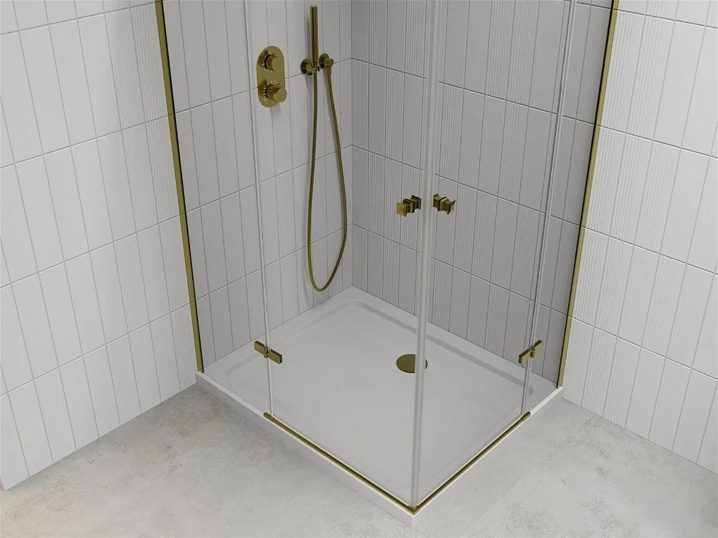 Mexen Roma Duo, sprchový kút 80 (dvere) x 70 (dvere) cm, 6mm číre sklo, zlatý profil + slim sprchová vanička 5cm biela + zlatý sifón, 854-080-070-50-02-4010G