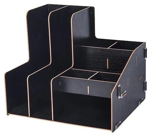 Drevený kancelársky organizér na dokumenty s 8 priehradkami čierny DIY 2062