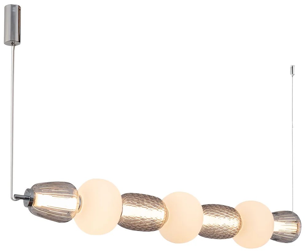 Závesné svietidlo Caro, 7x biele/grafitové sklenené tienidlo, ch