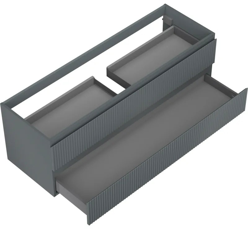 Mexen Rivel, kúpeľňová skrinka pod umývadlo 140 cm, 2 zásuvky, drážkovaná, grafitová matná, 91A20-14047-2-BFF66