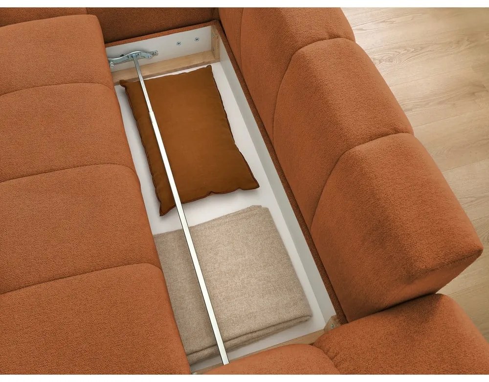 Terakotová ženilková rozkladacia/s úložným priestorom rohová pohovka (ľavý roh/s leňoškou) Everest – Bobochic Paris