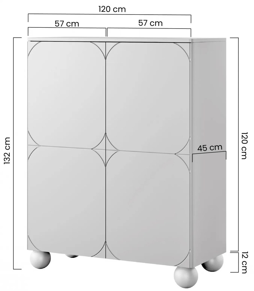 Vysoká komoda Sonatia II 120 cm s dvoma dverami a dvoma skrytými zásuvkami - kasmír