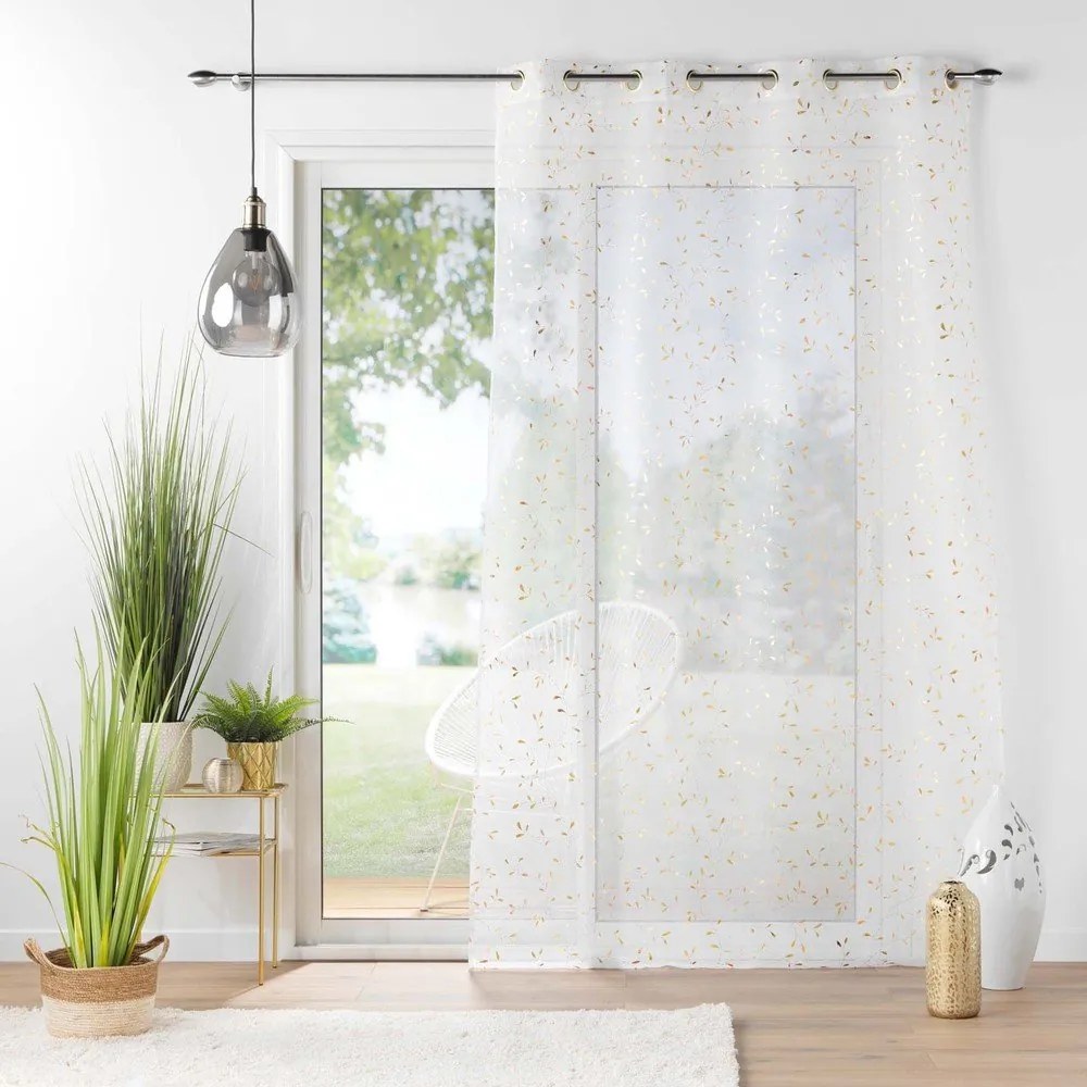 Voálová záclona v bielo-zlatej farbe 140x240 cm Floressia – douceur d'intérieur