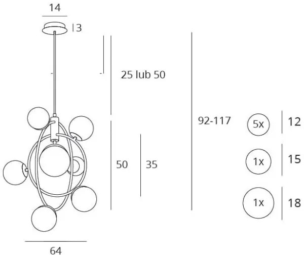 MAXLIGHT P0378 - Luster na tyči COSMOS 7xG9/40W/230V zlatá