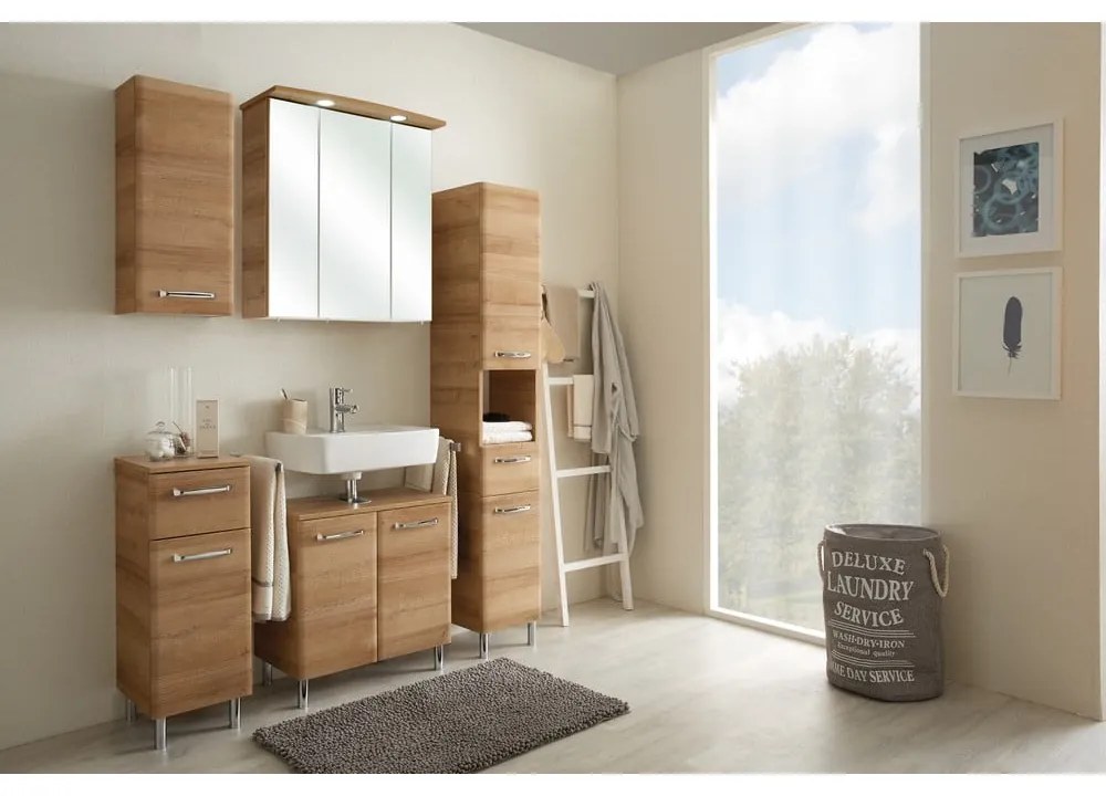 Závesná skrinka bez umývadla v dekore duba v prírodnej farbe 53x60 cm Quickset 318 – Pelipal