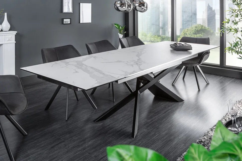 Rozkladací keramický stôl Euphoria v bielom mramorovom vzhľade 180-220-260cm