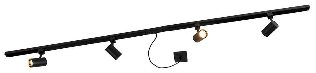 1-fázový koľajnicový systém čierny so 4 reflektormi a I-zdrojom napájania štvorcový - Jeana