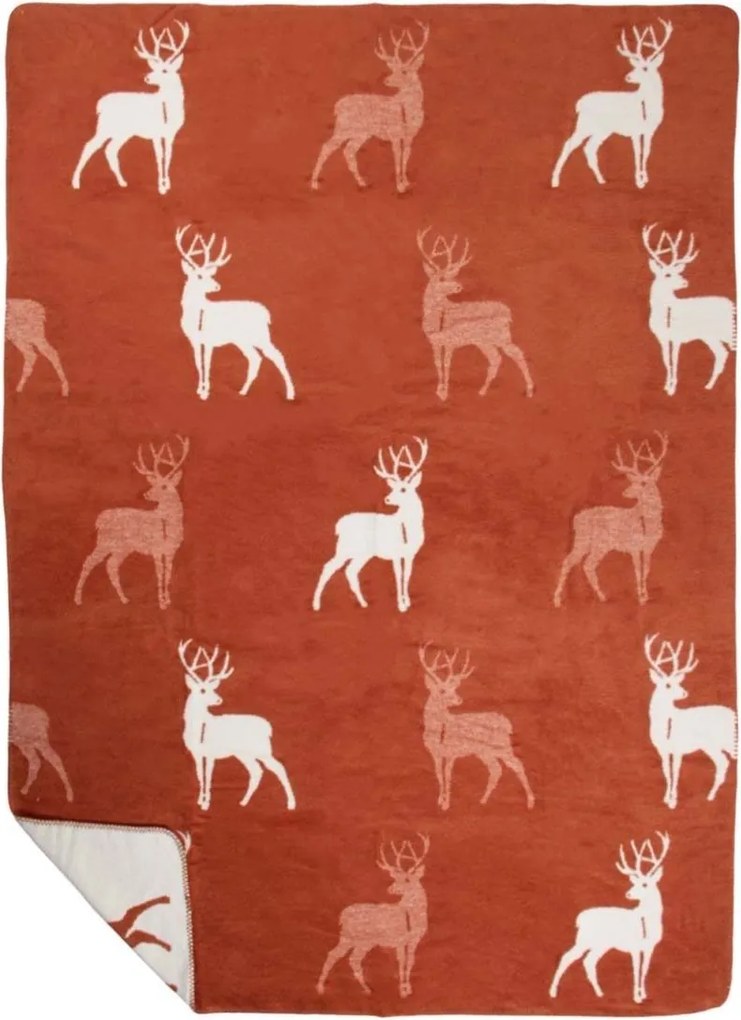 Béžovo-hrdzavý obojstranný pléd s jeleňami Deer Rusty XL – 150*200*3 cm