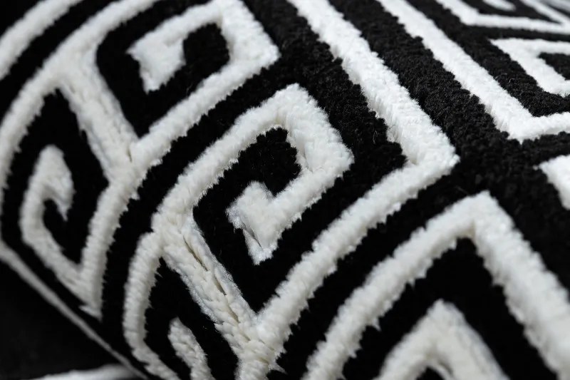Dywany Łuszczów, Koberec behúň Gloss 6776 85 greek black/ivory, 60x300, čiernobiela, obývacia izba