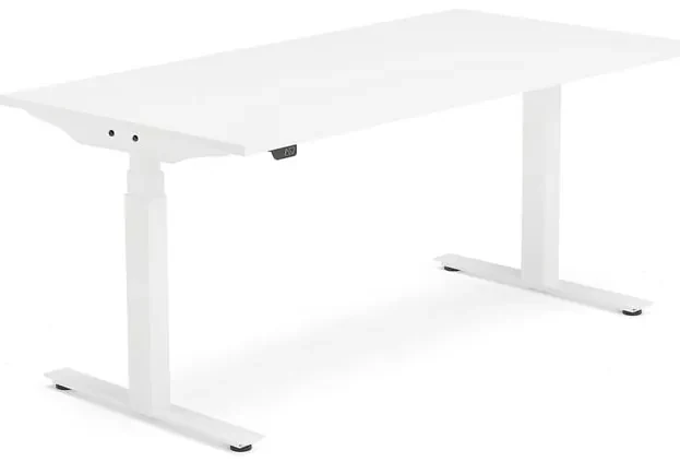 Výškovo nastaviteľný stôl MODULUS, T-rám, 1600x800 mm, biela/biela