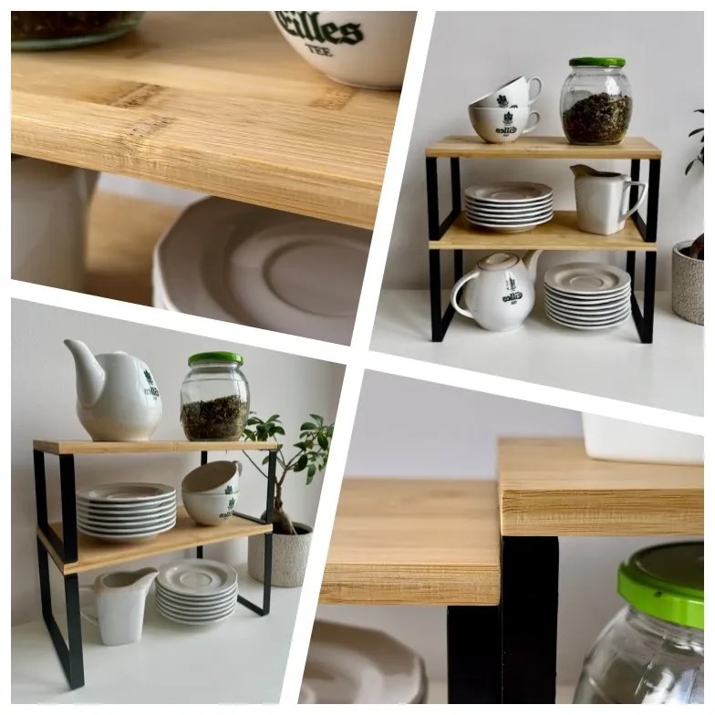 Súprava 2 ks kuchynských políc GINGER čierna/hnedá