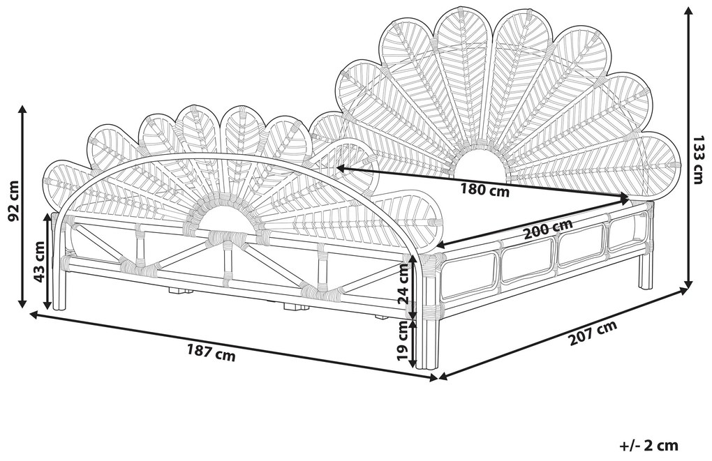Ratanová pávia posteľ 180 x 200 cm svetlé drevo FLORENTINE Beliani
