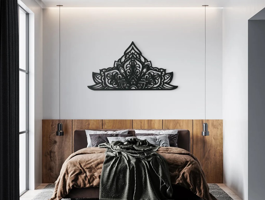 drevko Polovičná mandala z dreva Ornament Rozmer obrazu: 35,5 x 65 cm, Farba dekorácie: Čierna