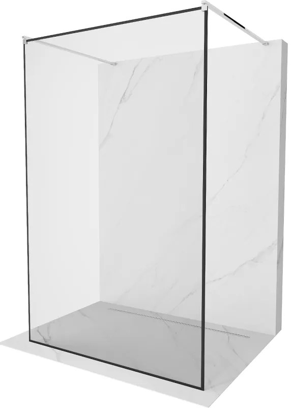 Mexen Kioto, priechodná sprchová zástena 130 x 200 cm, 8mm sklo číre/čierny vzor, 2x chrómová stabilizačná rozpera, 800-130-002-01-70