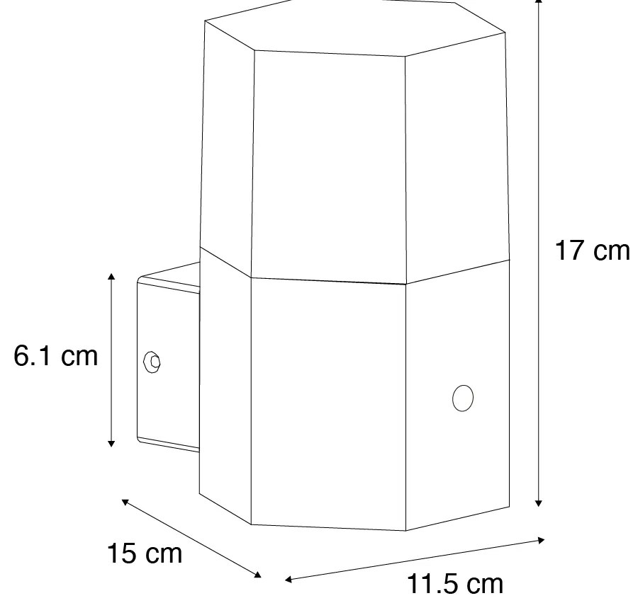 Vonkajšia nástenná lampa čierna s dymovým sklom šesťuholník a senzorom súmraku - Denmark