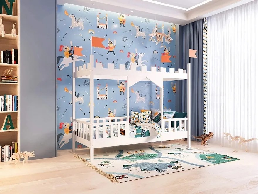 Detská posteľ v tvare zámku Dragon 2 - 90 x 180 cm - biela