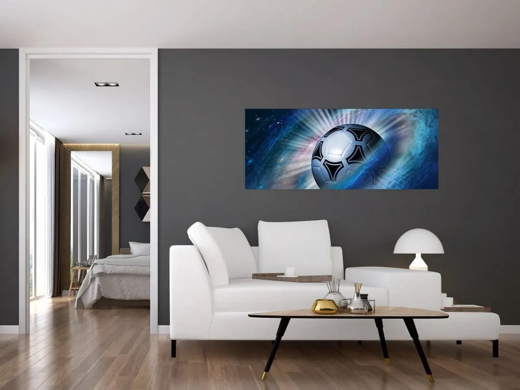 Obraz - Futbalová lopta vo vesmíre (120x50 cm)