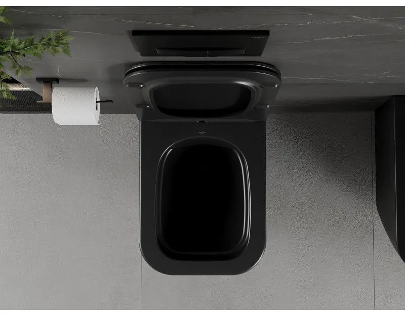 Mexen Madox, Rimless závesná wc misa 515x365x350 mm s pomaly padajúcim sedátkom SLIM z duroplastu, čierna matná, 30154070