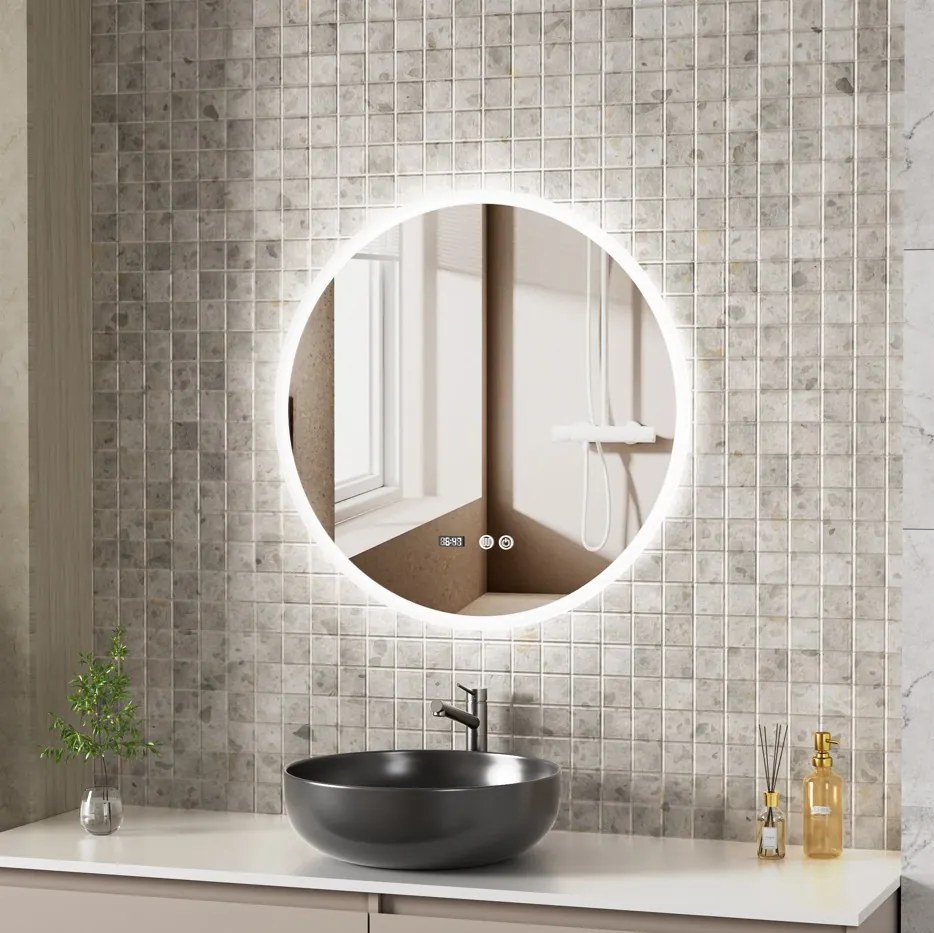 Erga Deam, okrúhle LED zrkadlo 70cm, 3 farby svetla, predné osvetlenie, vyhrievacia podložka proti zapareniu, ERG-V01-Deam-7070-CL