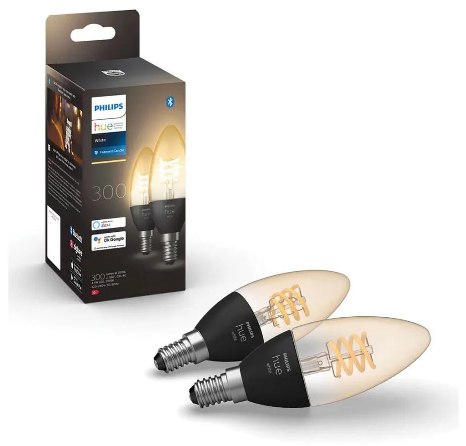 SADA 2x LED Stmievateľná žiarovka Philips Hue WHITE FILAMENT E14/4,5W/230V 2100K