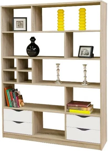 Regál / knižnica Sten 2, dub sonoma/biela