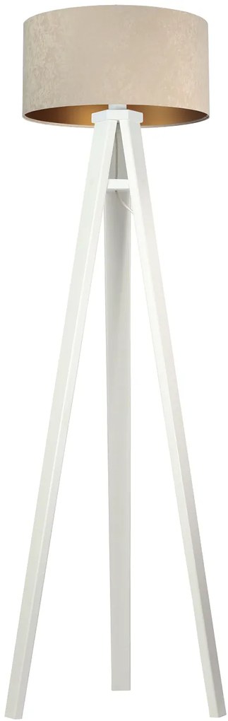 TEXTILO Drevená stojacia lampa GLAMOUR, 1xE27, 60W, biela, béžovo-zlatá
