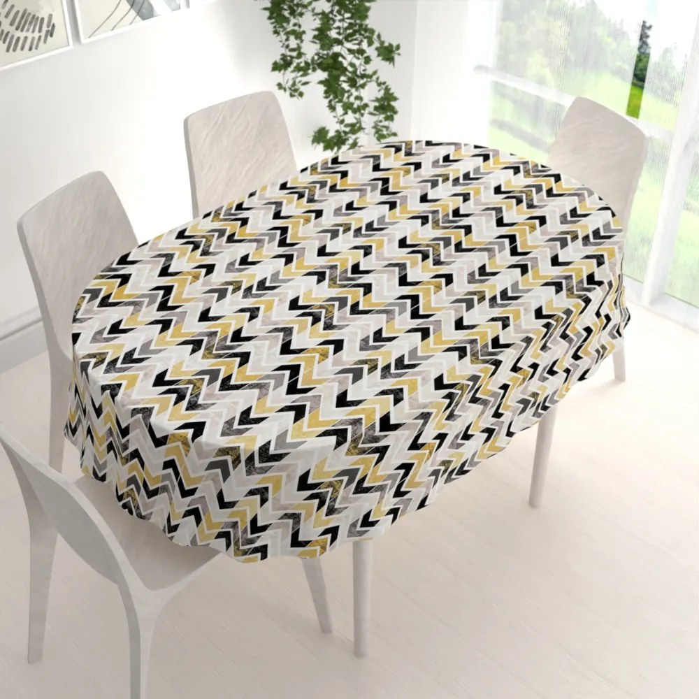 Biante Dekoračný oválny obrus Leona LN-064 Zlaté a čierne cik cak pásiky 100x160 cm