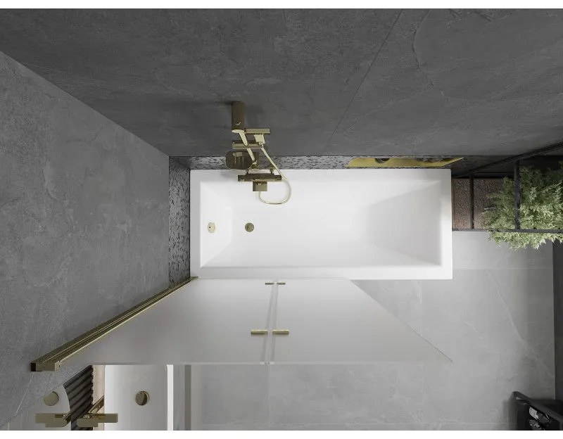 Mexen Castor, vaňová zástena 2-krídlová 100 x 150 cm, otočné krídlo, 6 mm námraza sklo, zlatý profil, 892-100-002-50-30