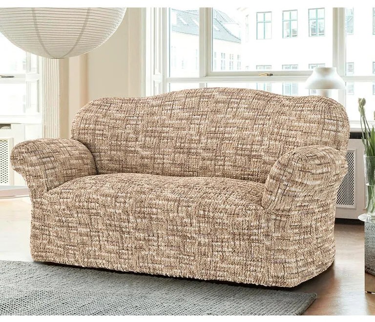 Bielastické poťahy TARTAN béžová dvojkreslo (š. 120 - 160 cm)