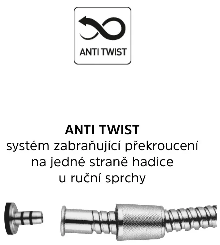 Mereo Mereo, Sprchová hadica biela, lesklá 150 cm, systém zabraňujúci prekrúteniu, MER-CB111W