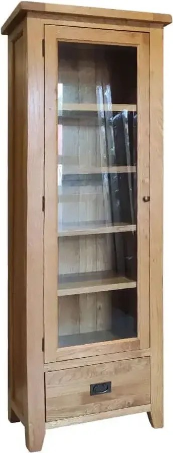 Presklená vysoká vitrína so zásuvkou, 76x43x200 cm