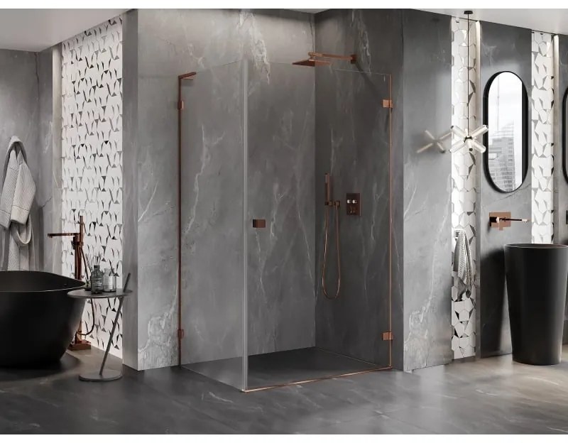 Mexen Lunar-B L, 1-krídlový sprchový kút, pravý, 95 x 80 cm, 8mm číre sklo, ružové zlato profil, 832L-095-080-60-00-P