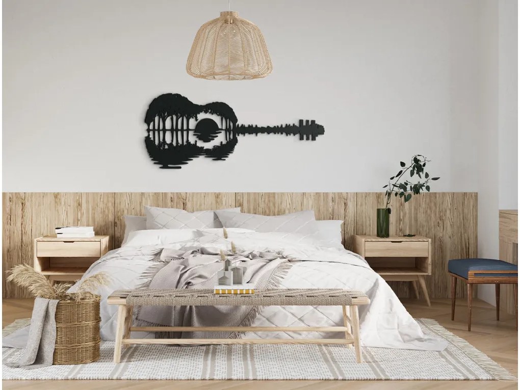drevko Drevená nálepka na stenu Gitara Rozmer obrazu: 27 x 65 cm, Farba dekorácie: Čierna