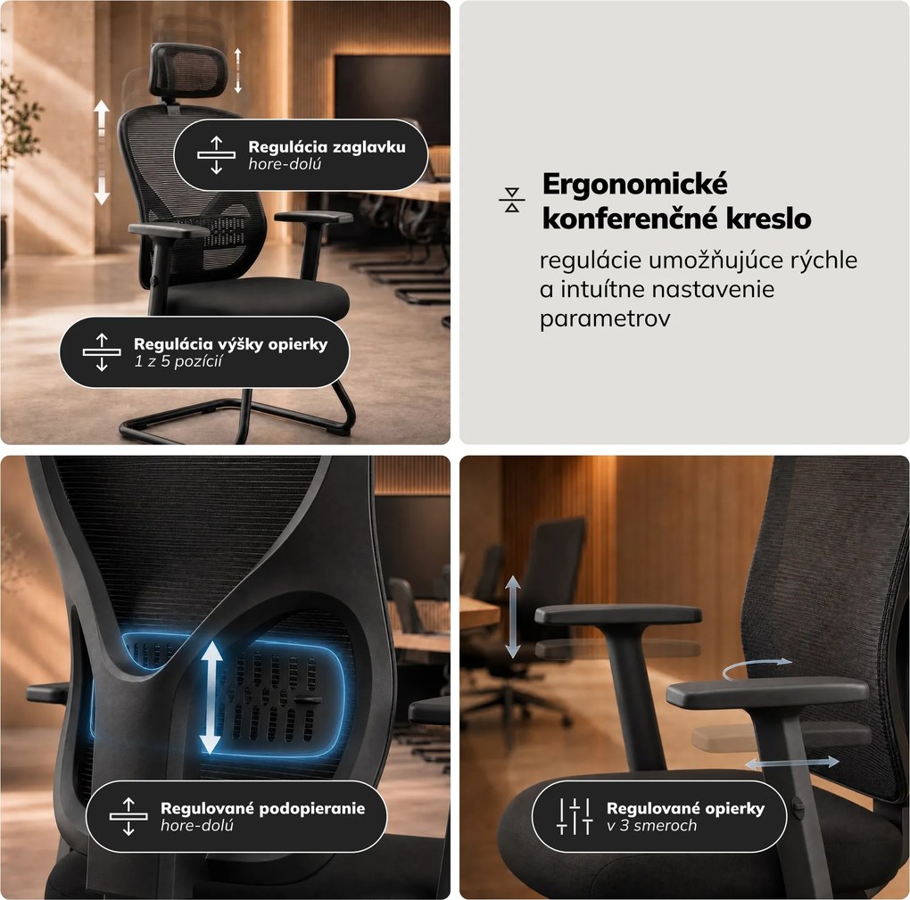 Kancelárska konferenčná stolička s podhlavníkom čierna: ORBIT