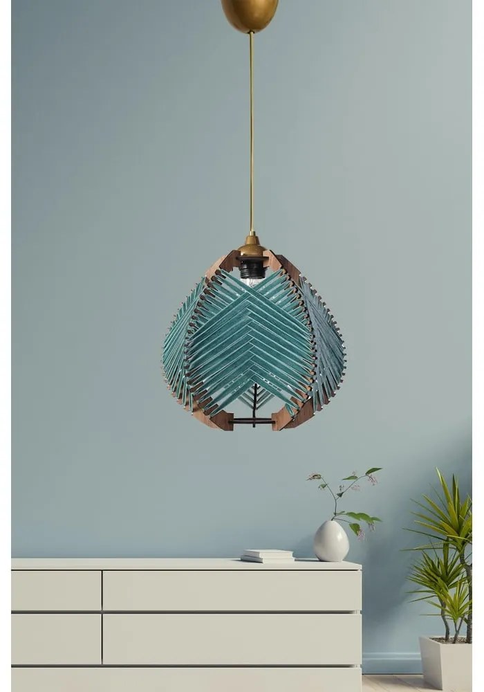 Závesné svietidlo v modro-prírodnej farbe s textilným tienidlom ø 25 cm – Opviq lights