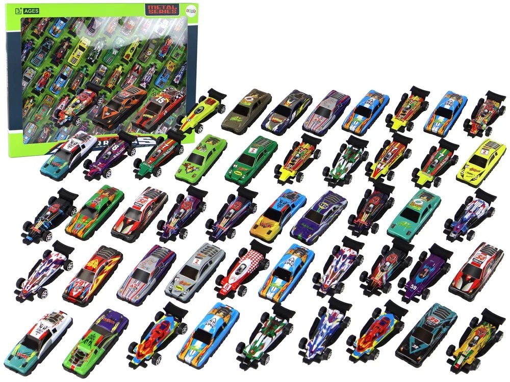 LEAN TOYS Sada pružinových viacfarebných áut – 50 kusov