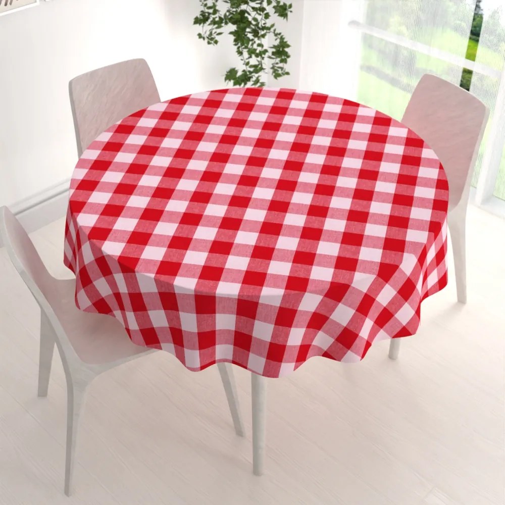Biante Bavlnený okrúhly obrus Olivia OL-016 Červeno-biela kocka veľká Ø 120 cm