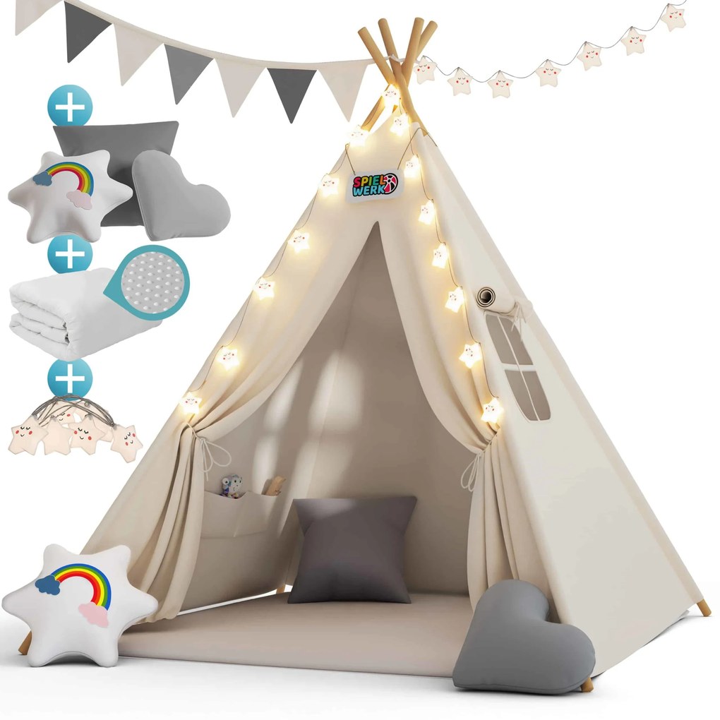 InternetovaZahrada Detský stan Teepee 160x130x130cm - biely