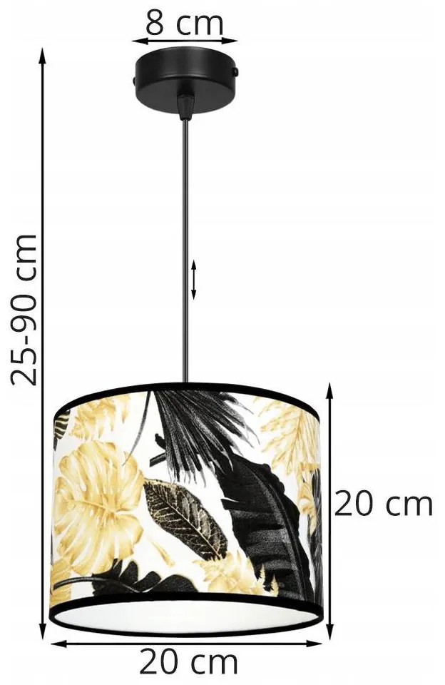 Závesné svietidlo Gold Flowers, 1x biele textilné tienidlo s kvetinovým vzorom, (výber z 2 farieb konštrukcie)