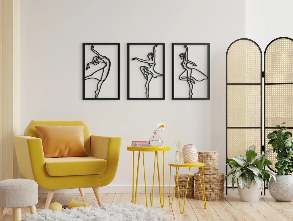 drevko 3-dielny obraz na stenu Baletky Rozmer obrazu: 29 x 65 cm, Farba dekorácie: Čierna