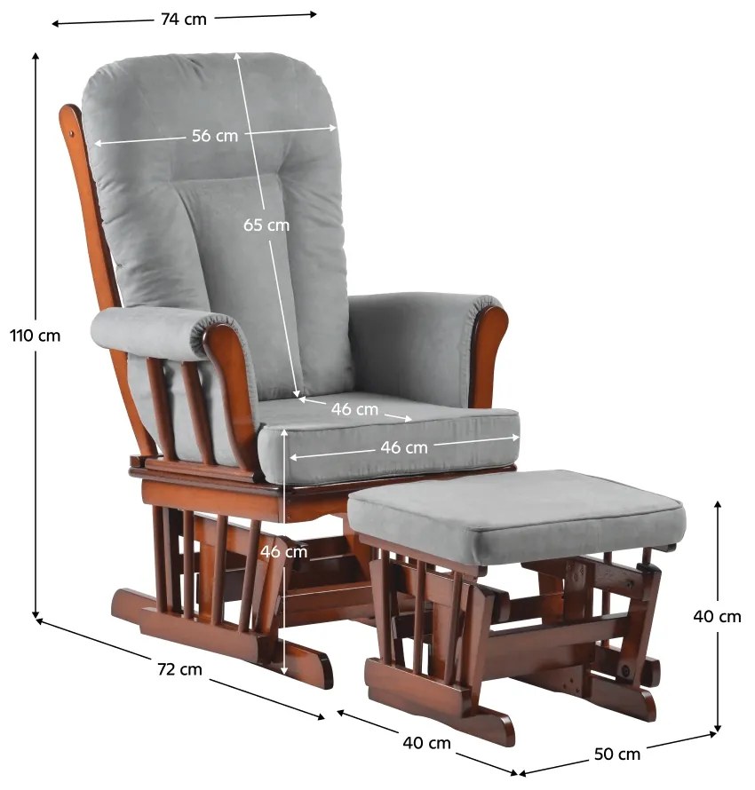 Hojdacie kreslo s podnožkou Saford - orech / sivá