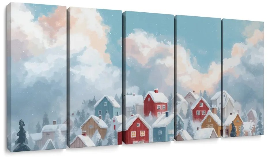 5-dielny obraz zimná dedina splnených prianí