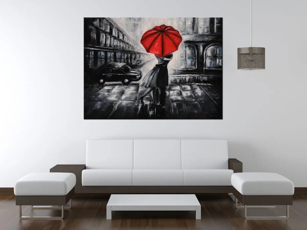 Gario Ručne maľovaný obraz Červený bozk v daždi Rozmery: 120 x 80 cm