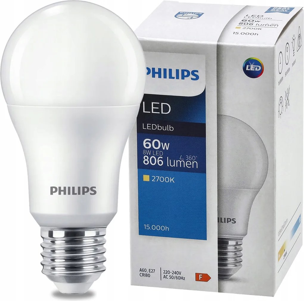 LED žiarovka E27 PHILIPS 8W 806lm 2700K A60 - tepla biela