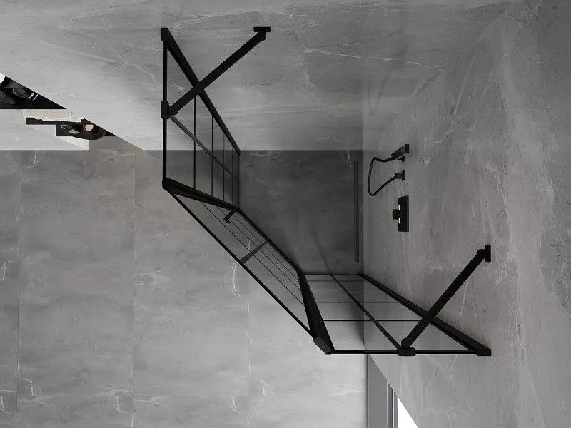 Mexen Mist, päťuholníkový sprchový kút, pravý 80 x 80 cm, číre sklo-čierna mriežka, 8A8-080-080-70-77-P