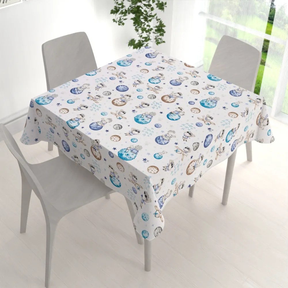 Biante Detský bavlnený štvorcový obrus Sandra SA-644 Malý modrý princ na bielom 110x110 cm