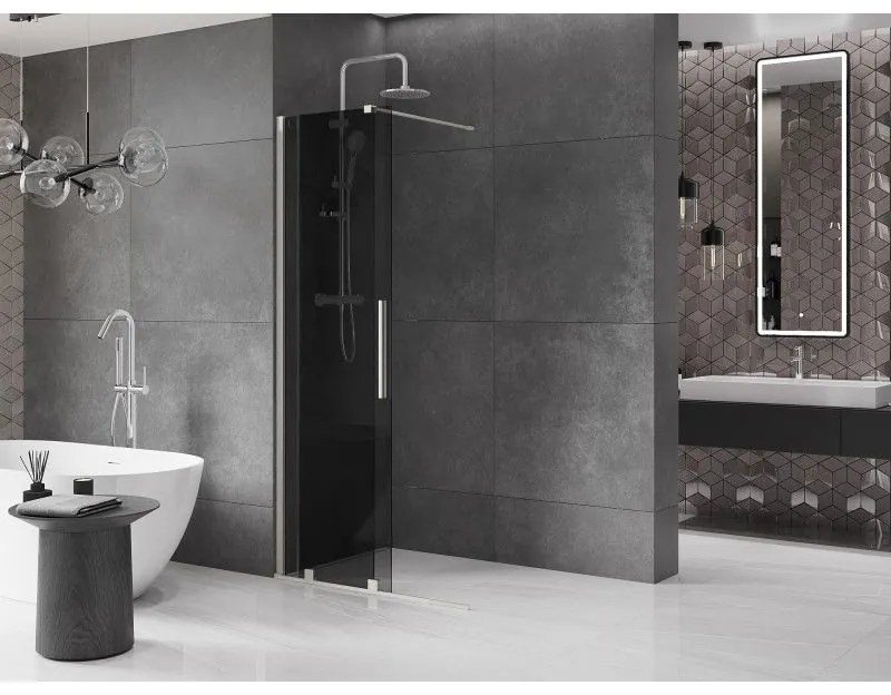 Mexen Velar, sprchová zástena s posuvnými dverami Walk-in 120 x 200 cm, 8mm šedé sklo, brúsená oceľ, 871-120-000-43-97