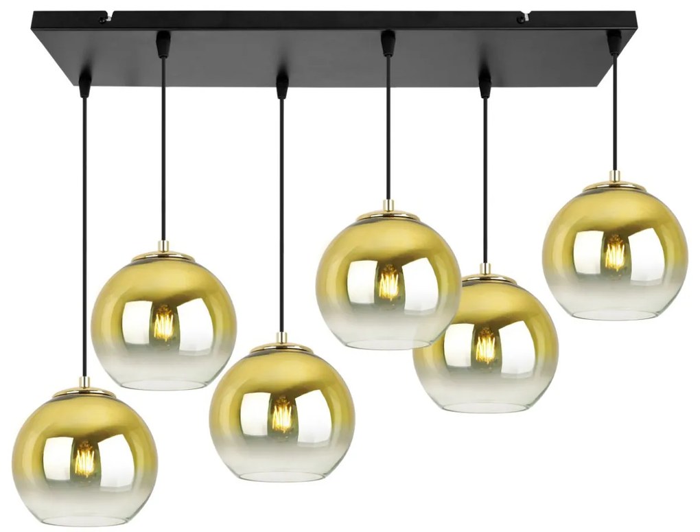 Závesné svietidlo Bergen Gold, 6x zlaté/transparentné sklenené tienidlo (fi 15cm)