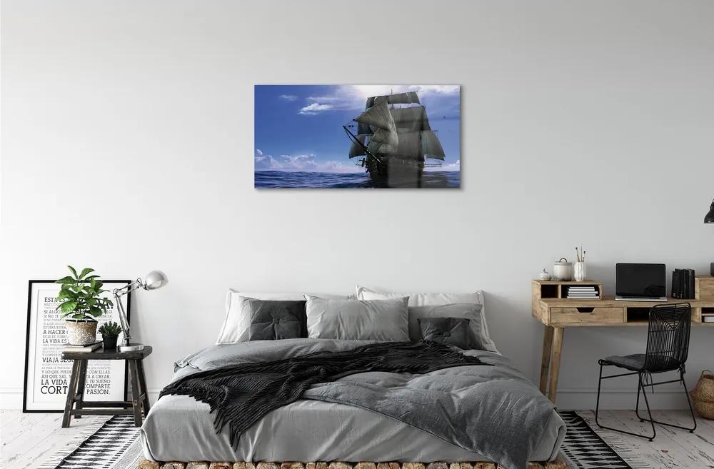 Obraz na skle Morská oblačnosti loď 125x50 cm